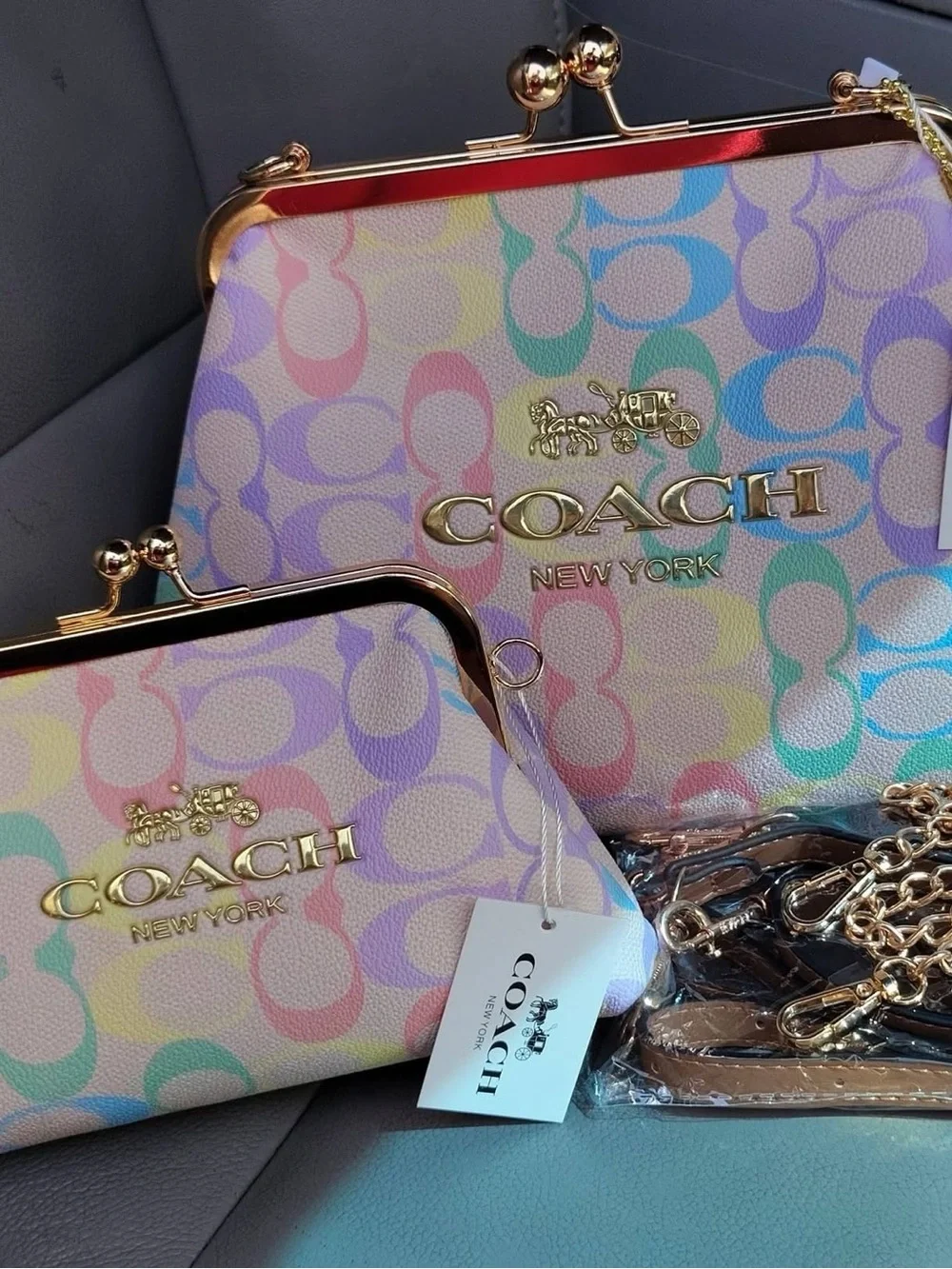 Coach Multicolor Pastel Signature Kiss-Lock Frame Clutch